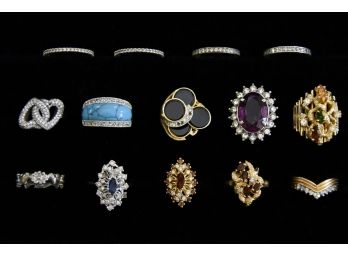 Lovely Assortment Of Costume Jewelry Cocktail Rings Jewelry Lot 12