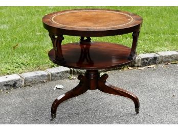Vintage Mahogany Leather Top Entry Way Table 30 X 29