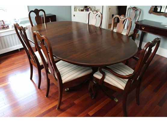 Henkel Harris Claw Foot Dual Pedestal Mahogany Dining Table , Chairs And Pads