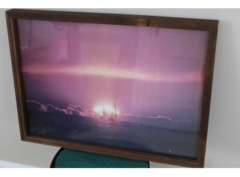 Framed Sunset Boat Photo 22 X 16