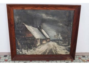 Framed Snow Storm Painting 28 X 24