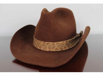 Stetson 4X Beaver Hat With Diamondback Snake Band & Rattle Size 6 7/8