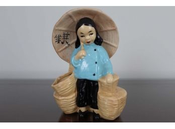 Vintage 1947 McCarty California Pottery Asian Girl With Flower Baskets Figurine