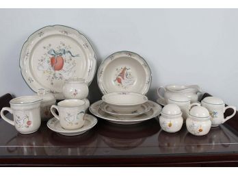 Vintage 70 Pc Marmalade Service For 12 International China Duck & Fruit Pattern Stoneware (Read)