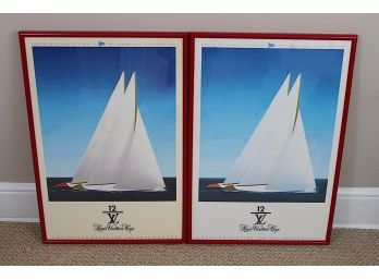 Original Pair Of 1987 Perth Louis Vuitton Cup Framed Posters  21 X 31