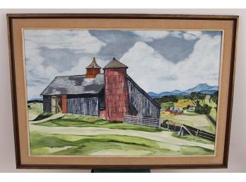 Framed Barnscape Oil Canvas Painting 41 X 29
