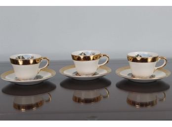 Set Of 3 Vintage King Quality Fine Dinnerware 22kt Gold Colonial Couple Cups & Sauces