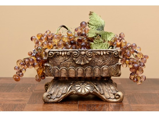Gold Leaf Table Bowl With Glass Grapes