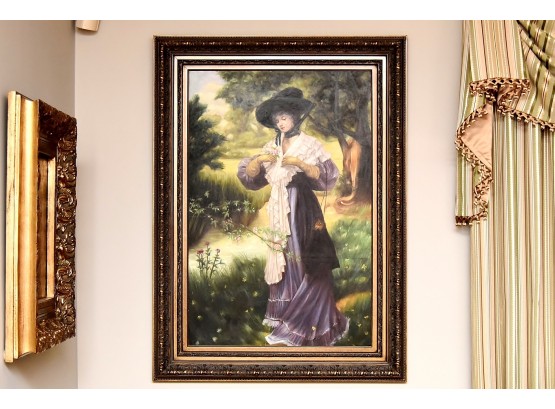 Victorian Woman In Garden Oil On Canvas 33 X 45