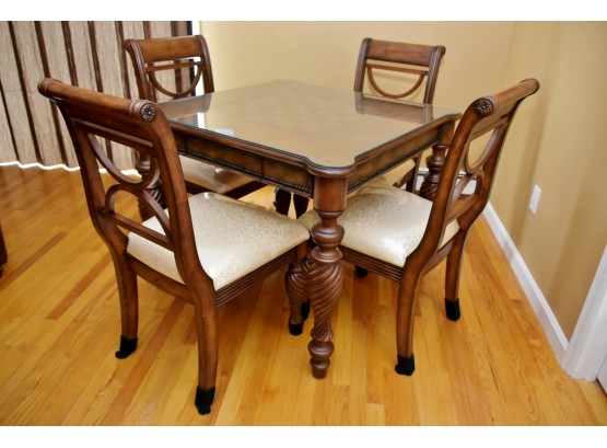 Outstanding Mahogany Gaming Table With 4 Chairs And Custom Glass Top