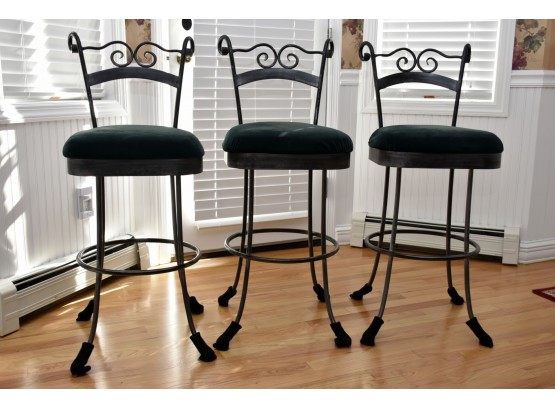 Trio Of Ultra Suede Wrought Iron Counter Stools 16 X 16 X 39