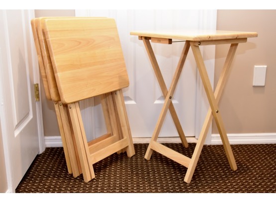 Four Light Oak Folding Snack Tables