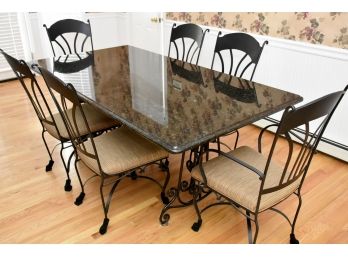 Amazing Handmade Wrought Iron And Marble Top Kitchen Table 80 X 42 With 6 Custom Chairs