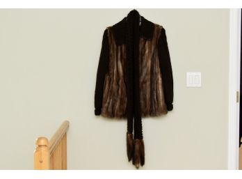 Fur Jacket With Fur Accent Knit Sweater Size S