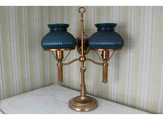 Vintage Dual Light Brass Lamp With Two Sets Of Shades