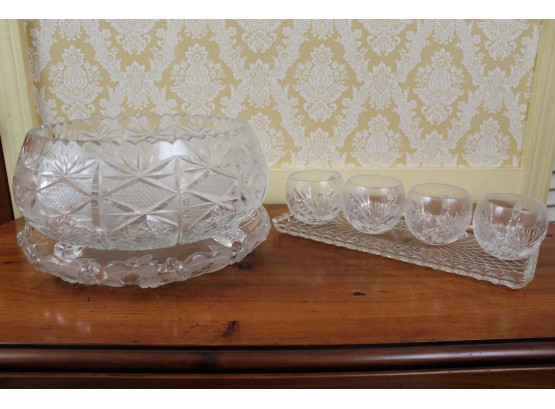 Glass Lot Including Punch Bowl & Glasses