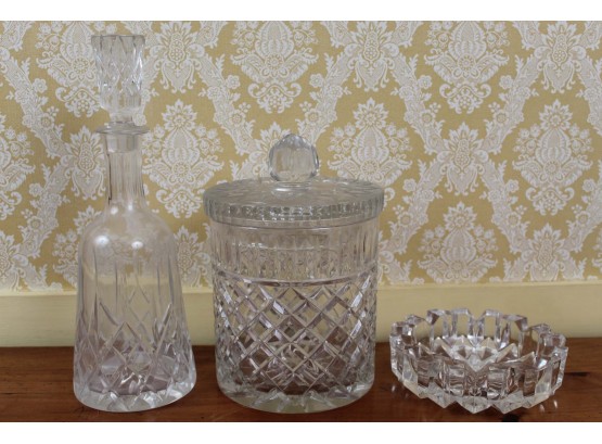 Glass Lot Including Decanter, Ice Bucket & Ashtray