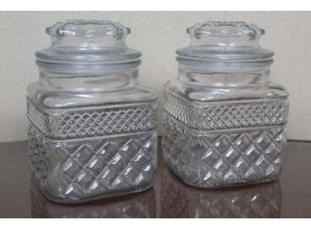 Pair Of Lidded Glass Candy Jars