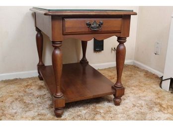 Vintage Oak End Table With Glass Top     20W X 28D X 24H
