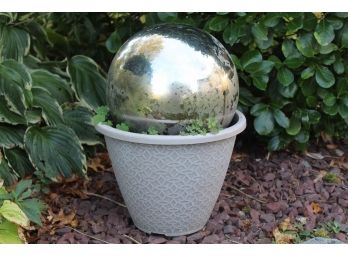 8' Planter With Mirrored Gazing Globe