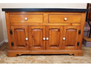 Wooden Storage Sideboard With Black Top     48W X 24D X 30H (Bring Help To Remove)