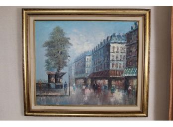 T. Carson Oil On Canvas Impressionist Oil Painting Print Of A Parisian Street     30W X 26H