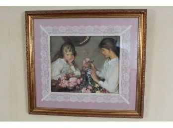'Two Girls Arranging Roses' Print By Sir George Clausen     26W X 24H