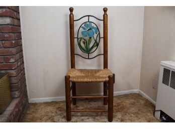 Side Chair With Woven Seat & Metal Flower Back    16W X 16D X 44H