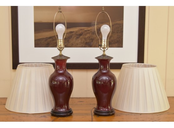 Pair Of Amazing Dark Cherry Red Table Lamps