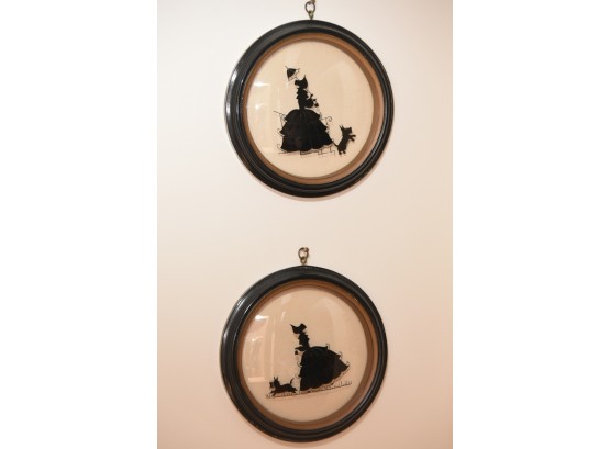 Pair Of Reverse Painting On Glass Silhouettes