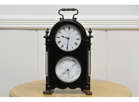 Vintage Mantle Clock Barometer With Brass Claw Feet