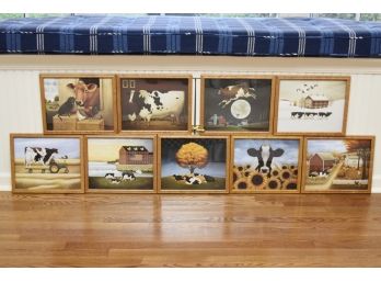 Set Of 9 Barnyard Cow Art Prints By Lowell Herrero