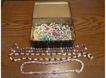 Tin Box With Costume Jewelry Lot