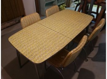 Vintage Retro Chrome Leg Yellow Table And 4 Chairs