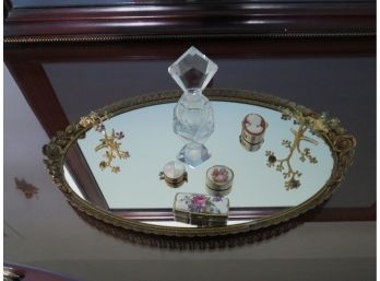 Gold Color Glass Decorative Tray With Adorable Ornaments
