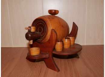 Fantastic Bartop Wood Barrel On A Stand With Shot Cups