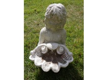 Small Stone Child Holding Shell Statue