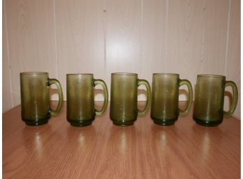 Vintage Emerald Green Frosted Glass Mugs