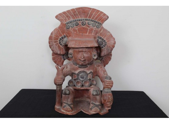 Aztec King Holding Head Statue