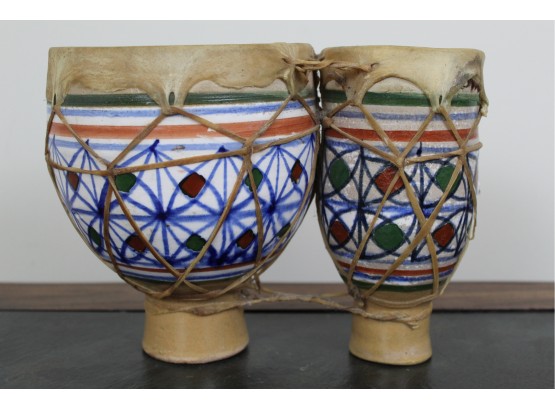 Skin Covered Pottery Double Drum