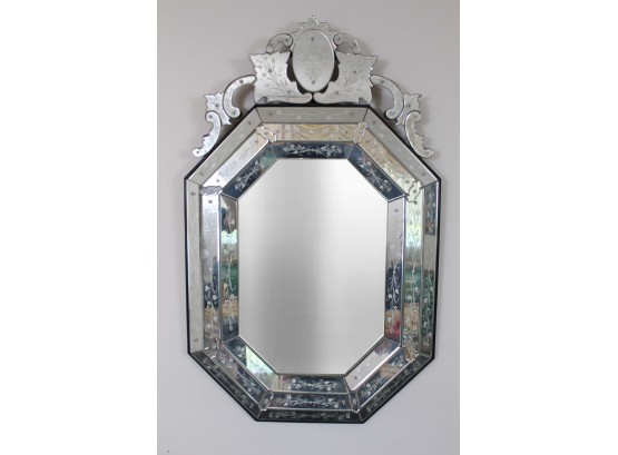 Gorgeous Antique Venetian Etched Glass Eight Sided Mirror
