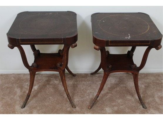 Amazing Pair Of Leather Top Mahogany End Table 20 X 20 X 28