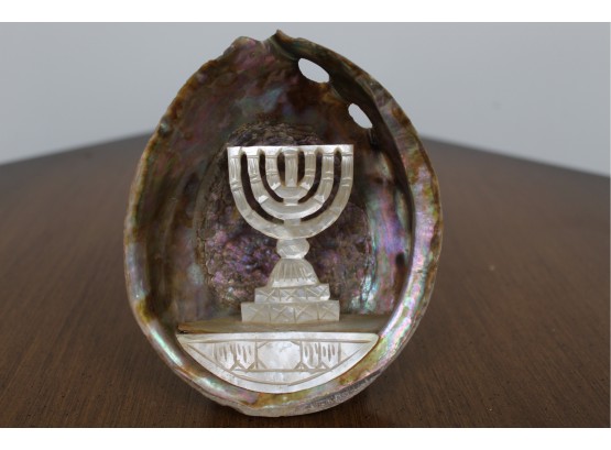 Mother Of Pearl Menorah In An Oyster From Jerusalem