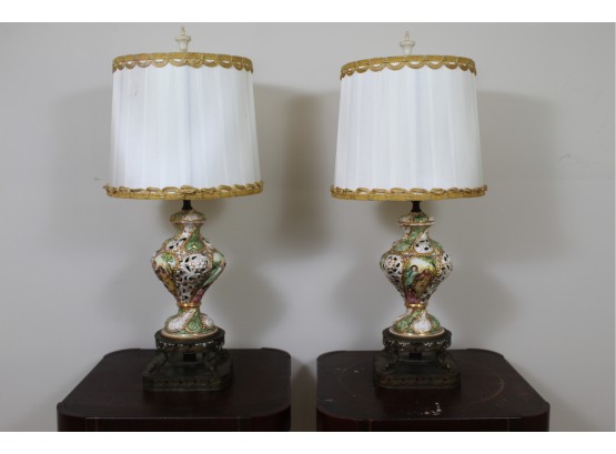 Gorgeous Pair Of Capodimonte Style Porcelain Table Lamps 33' Tall