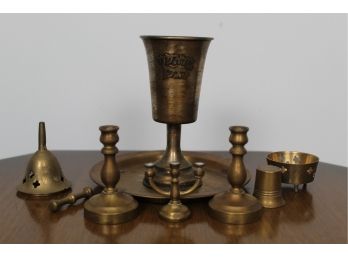 Brass Goblet, Plate, Miniature Candle Holders