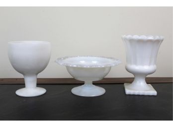 Milk Glass Cups & Dish