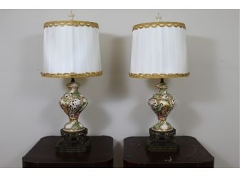 Gorgeous Pair Of Capodimonte Style Porcelain Table Lamps 33' Tall