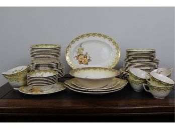 Leigh Ware 22K Gold Rose Of Sharon Yellow 69 Piece China Set