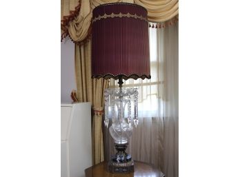 Outstanding French Drop Crystal Table Lamp With Filagree Brass And Marble Base