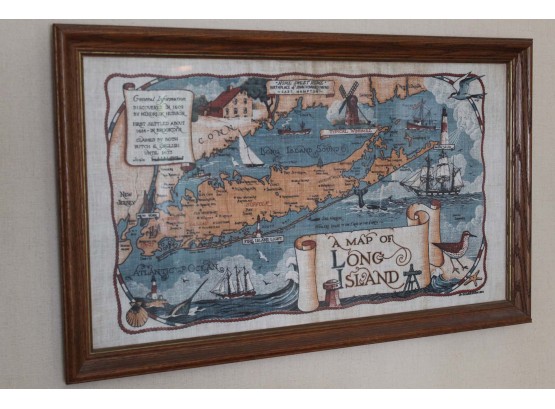 'A Map Of Long Island' Framed Print On Linen By Richard Batchelder     33W X 20H